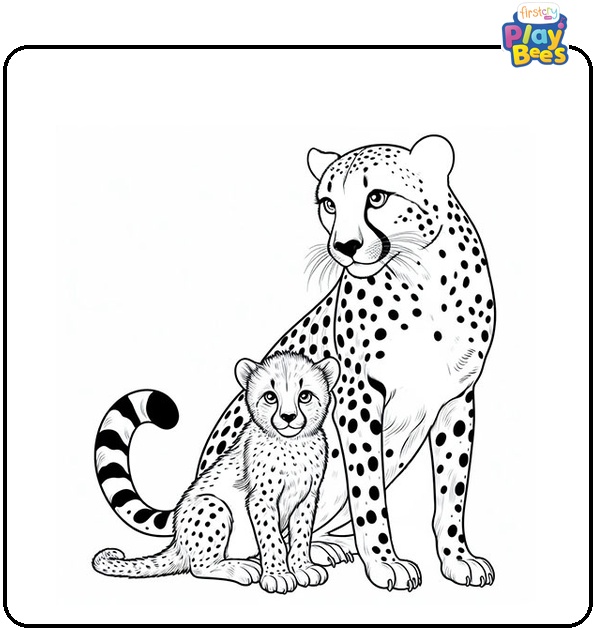 Cheetah With Baby Coloring Page Cheetah With Baby Coloring Page