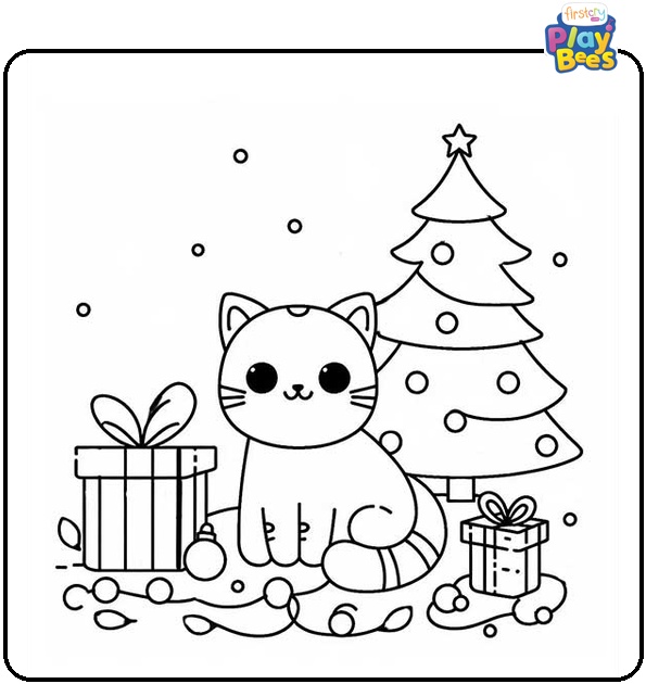 Christmas Cat Coloring Page Christmas Cat Coloring Page