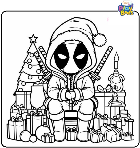 Christmas Themed Deadpool Coloring Page