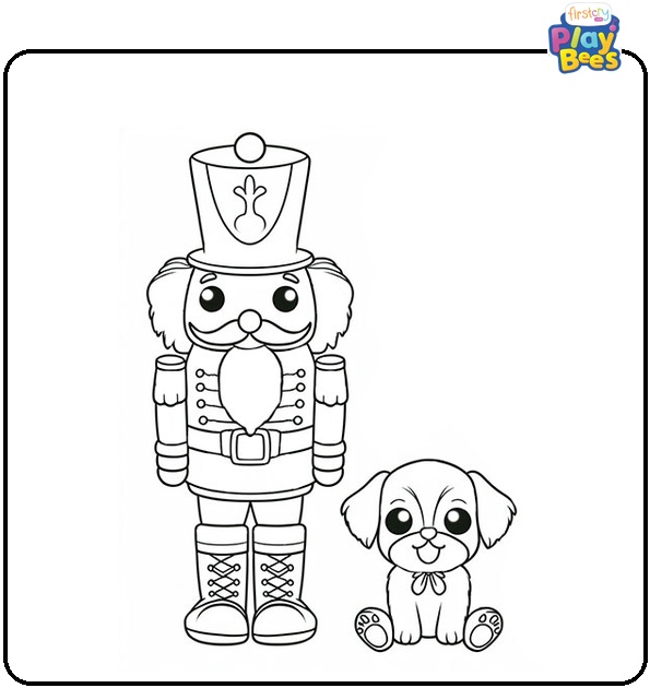 Christmas-Themed Nutcracker With Cute Dog Coloring Page Christmas-Themed Nutcracker With Cute Dog Coloring Page