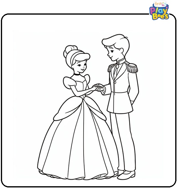 Cinderella And Prince on Wedding Day Coloring Page Cinderella And Prince on Wedding Day Coloring Page
