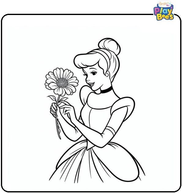 Cinderella Holds a Flower Coloring Page Cinderella Holds a Flower Coloring Page