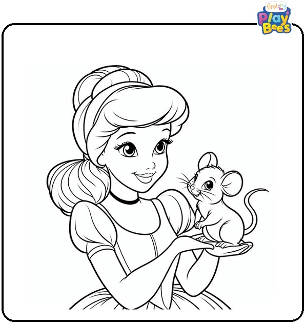 Cinderella Holds the Little Mouse Coloring Page Cinderella Holds the Little Mouse Coloring Page