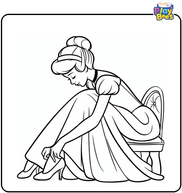 Cinderella Putting on Her Shoes Coloring Page Cinderella Putting on Her Shoes Coloring Page
