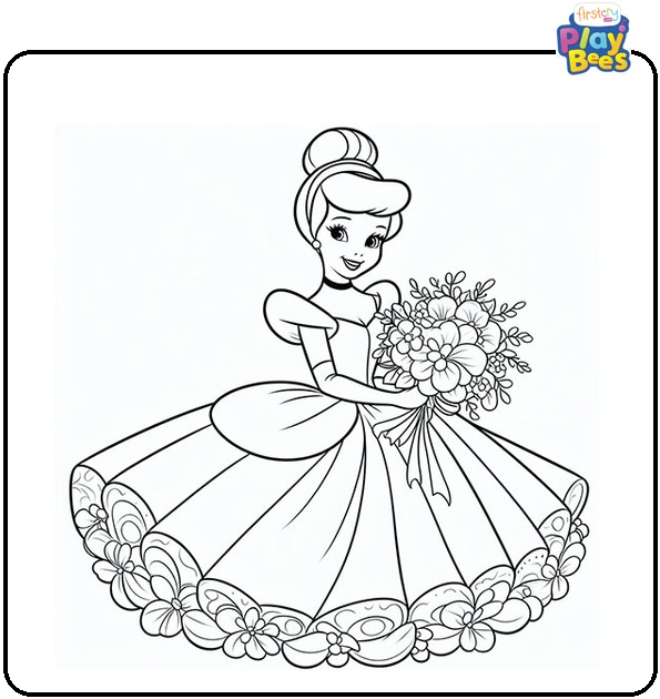 Cinderella With Flower Bouquet Coloring Page Cinderella With Flower Bouquet Coloring Page