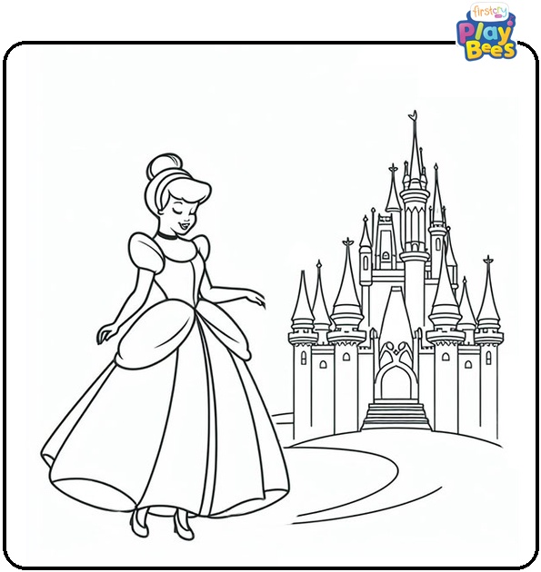 Cinderella and the Castle Coloring Page Cinderella and the Castle Coloring Page