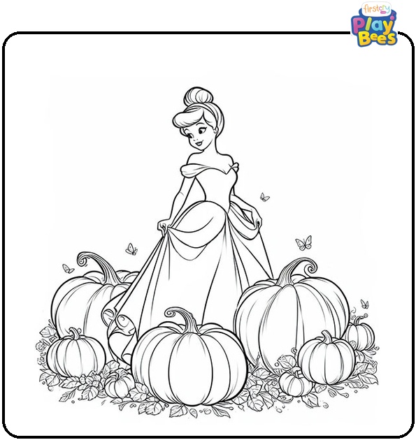 Cinderella and Pumpkins Coloring Page Cinderella and Pumpkins Coloring Page