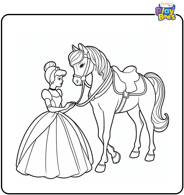 Cinderella and a Horse Coloring Page Cinderella and a Horse Coloring Page