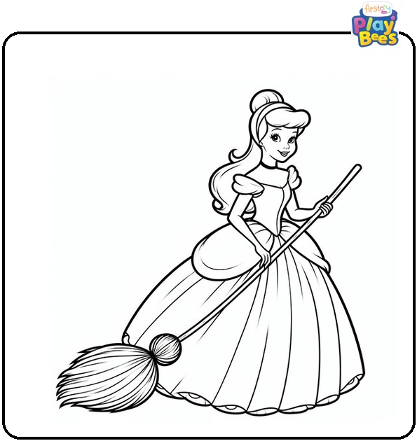 Cinderella with Broom Coloring Page Cinderella with Broom Coloring Page