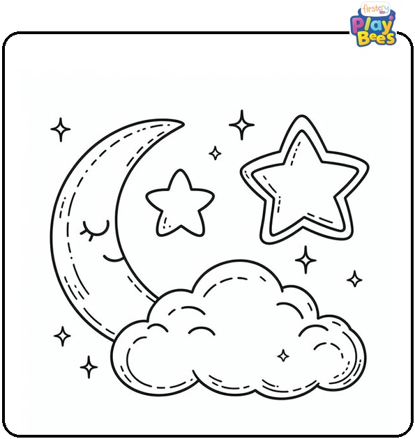 Clouds, Moon and Stars Coloring Page