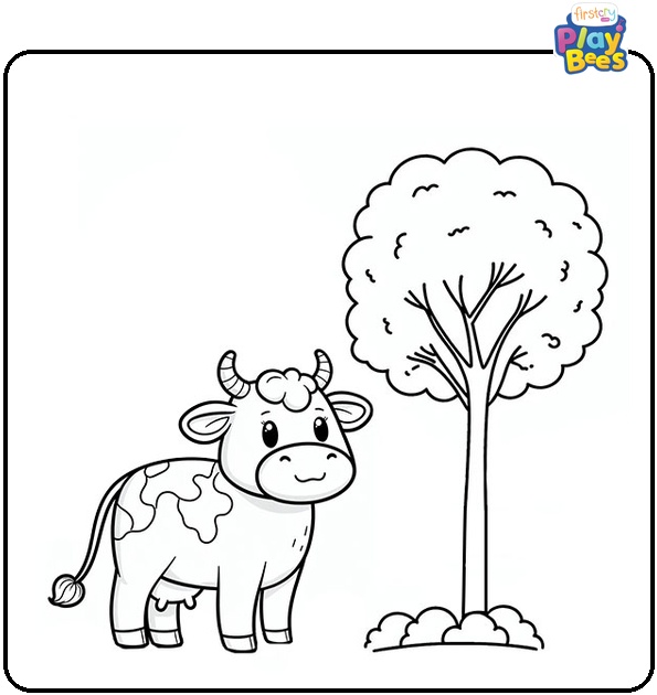 Cow Under the Tree Coloring Page Cow Under the Tree Coloring Page