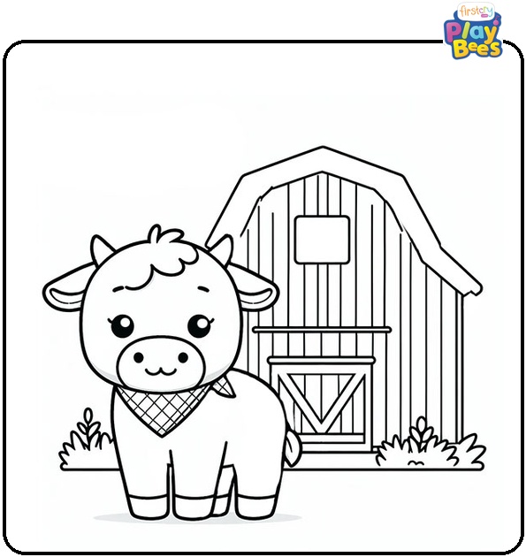 Cow With Barn In The Background Coloring Page Cow With Barn In The Background Coloring Page