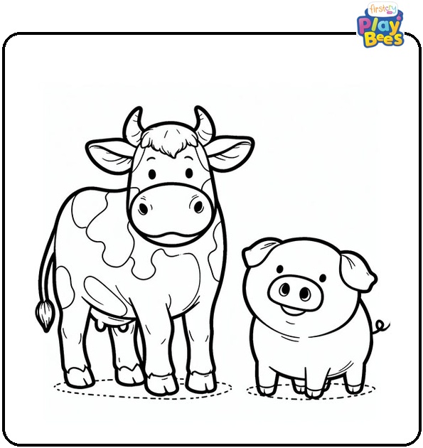 Cow With Pig Coloring Page Cow With Pig Coloring Page
