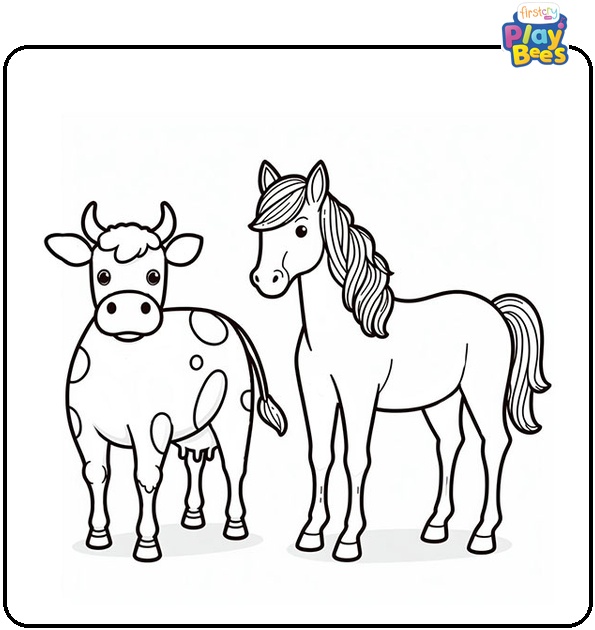 Cow and Horse Coloring Page Cow and Horse Coloring Page