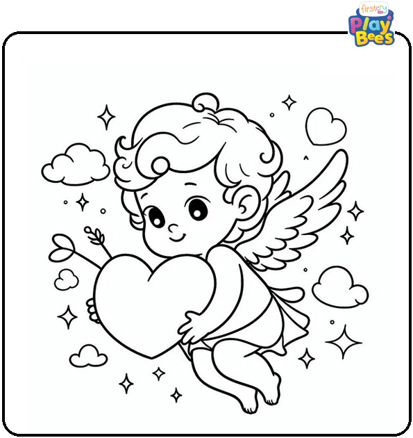 Cupids with Heart Coloring Page
