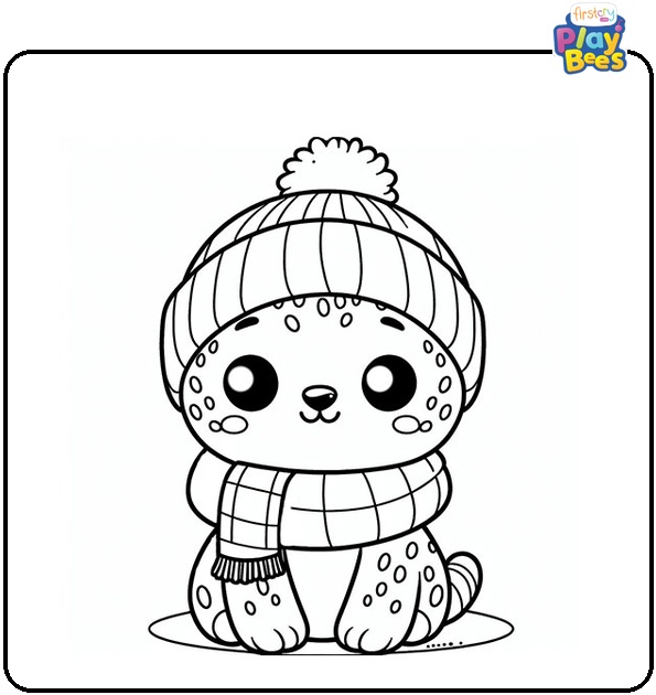 Cute Cheetah in Winter Hat Coloring Page Cute Cheetah in Winter Hat Coloring Page