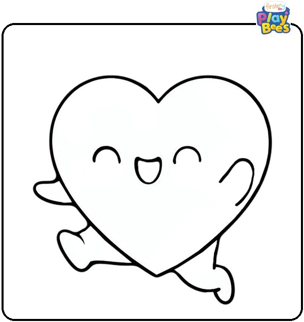 Cute Heart Jumping Coloring Page