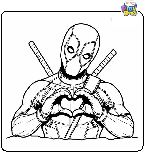 Deadpool Making Heart Shape With Hands Coloring Page