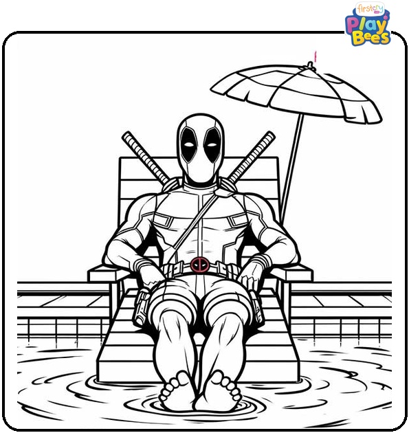 Deadpool Relaxing In Pool Coloring Page