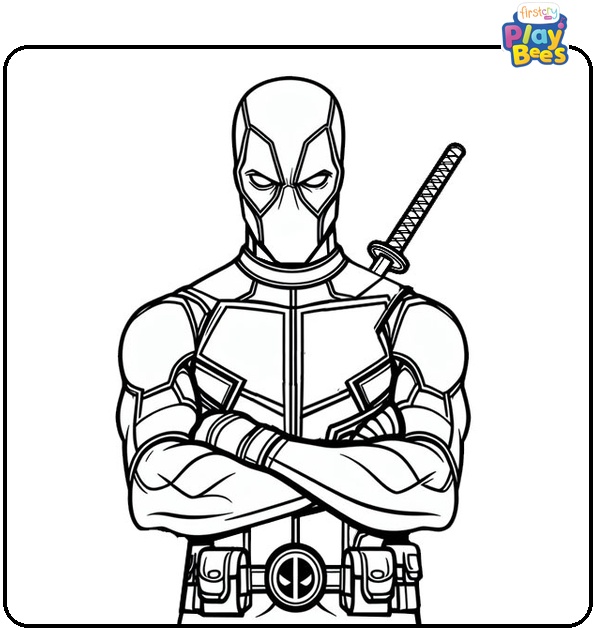 Deadpool With Sword Coloring Page