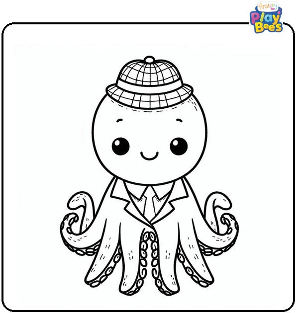 Detective Octopus Coloring Page Detective Octopus Coloring Page
