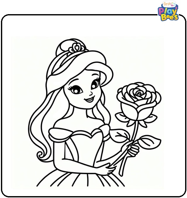Disney Princess with a Rose Coloring Page