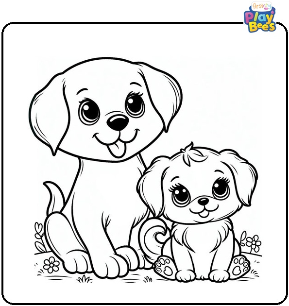 Dog and Puppy Coloring Page Dog and Puppy Coloring Page