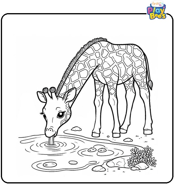 Giraffe Drinking Water Coloring Page Giraffe Drinking Water Coloring Page