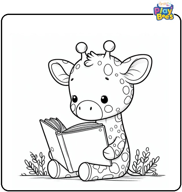 Giraffe Reading a Book Coloring Page Giraffe Reading a Book Coloring Page