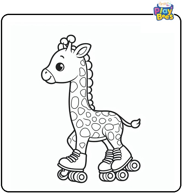 Giraffe on Roller Skates Coloring Page Giraffe on Roller Skates Coloring Page
