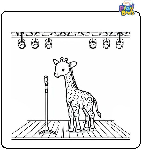 Giraffe on the Stage Coloring Page Giraffe on the Stage Coloring Page