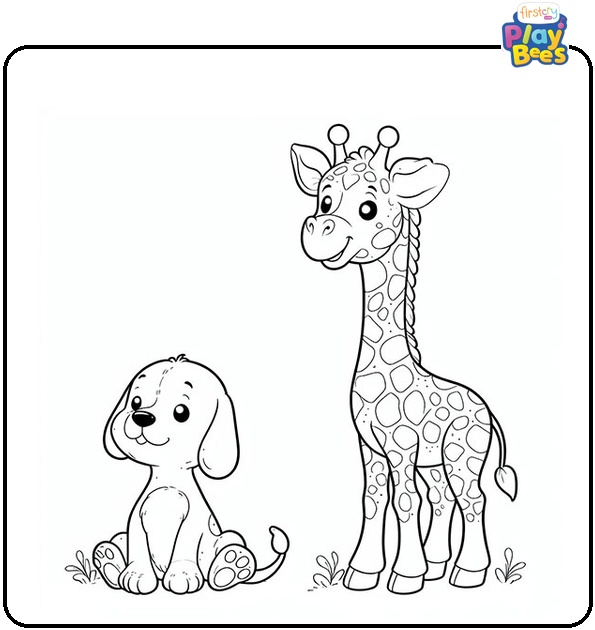 Giraffe with Dog Coloring Page Giraffe with Dog Coloring Page