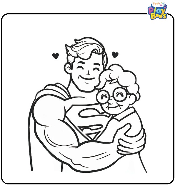Grandma Hugs Superman Coloring Page