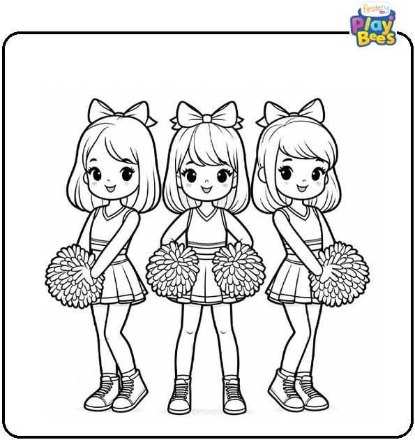 Group of Cheerleaders Coloring Page