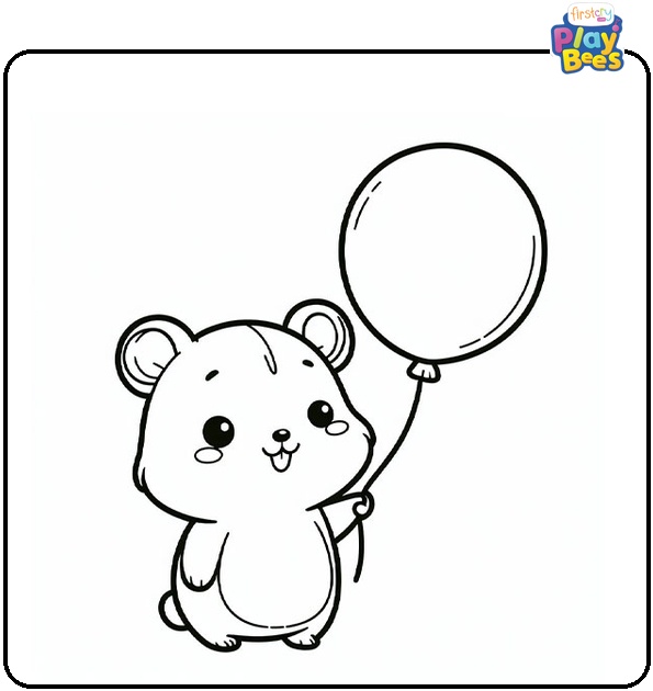 Hamster Holding a Balloon Coloring Page Hamster Holding a Balloon Coloring Page