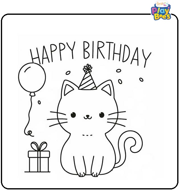 Happy Birthday Cat Coloring Page Happy Birthday Cat Coloring Page