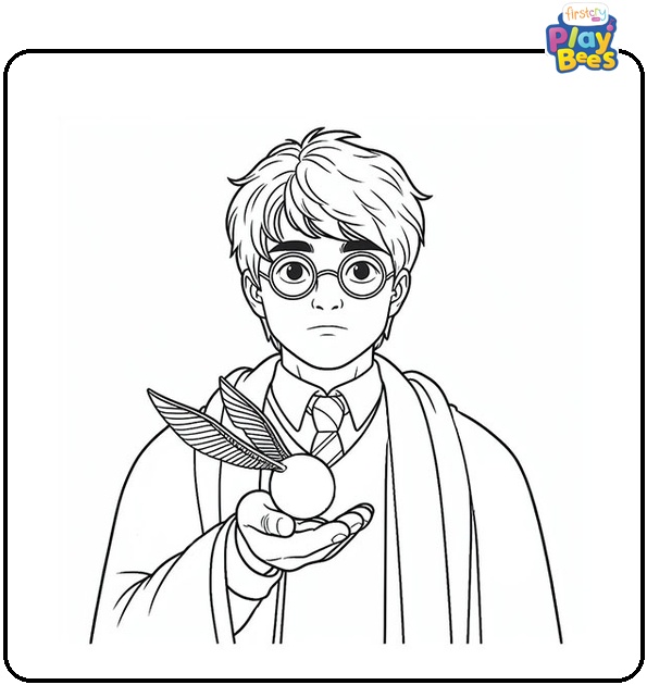 Harry Potter Holding Golden Snitch Coloring Page