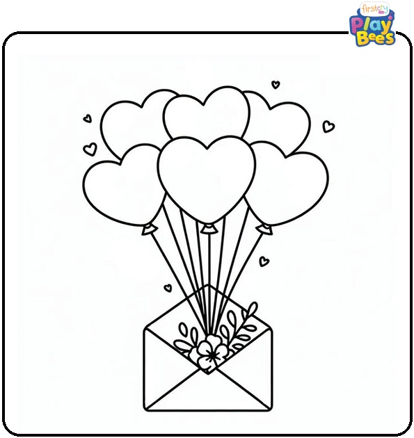 Heart Balloons Attached To Letter Coloring Page