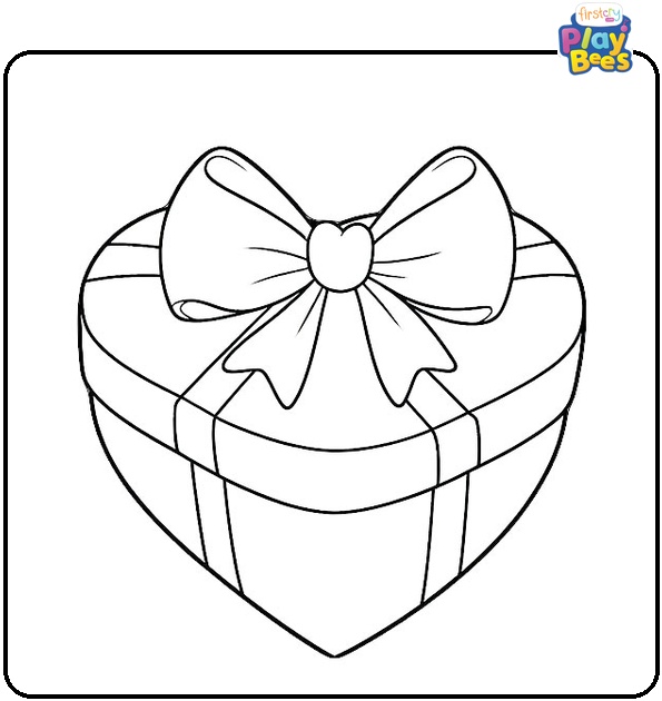 Heart-Shaped Present With Bow Coloring Page
