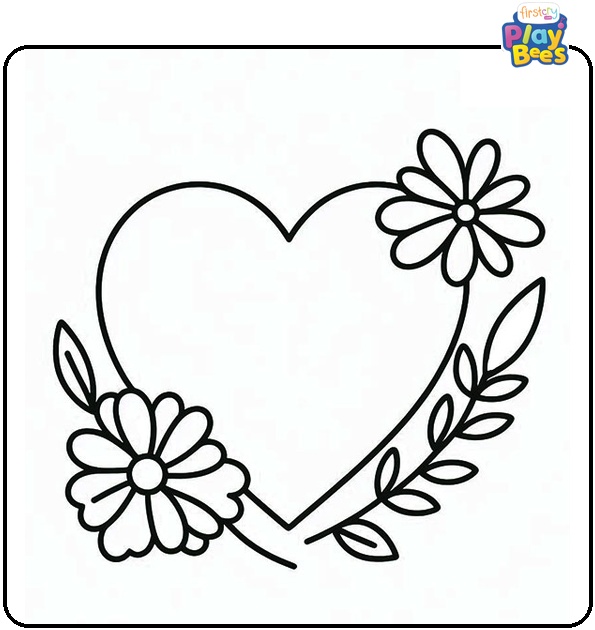 Heart with Flowers Coloring Page