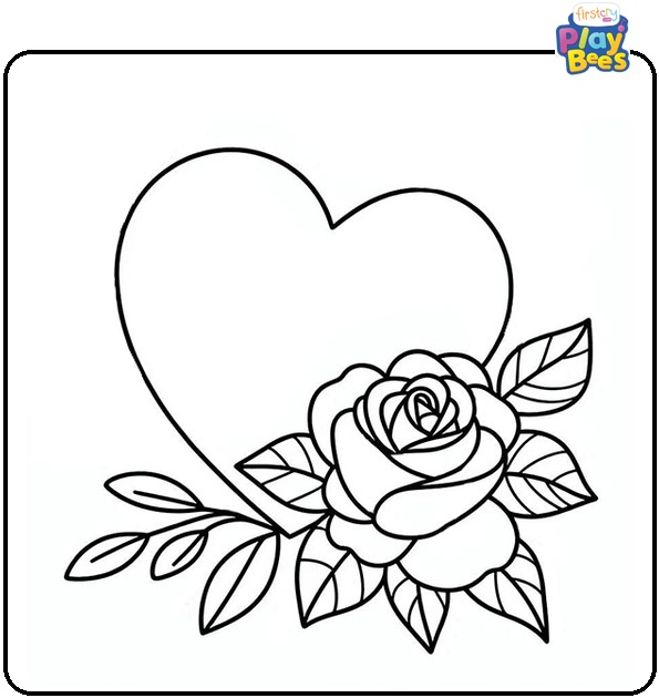 Heart with Rose Coloring Page