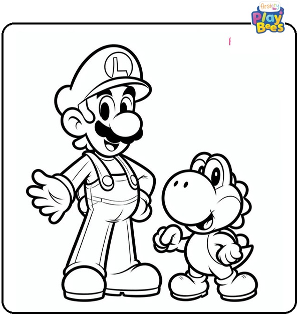 Luigi and Yoshi Coloring Page