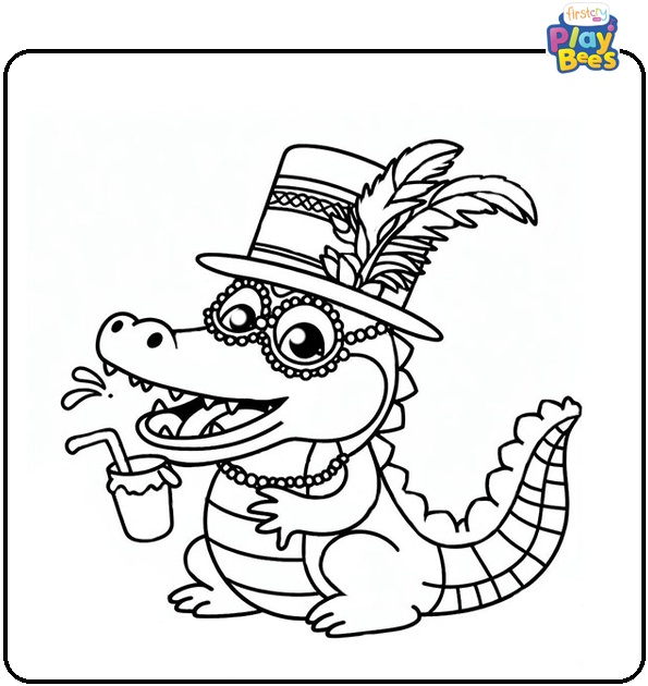Mardi Gras Alligator Coloring Page Mardi Gras Alligator Coloring Page