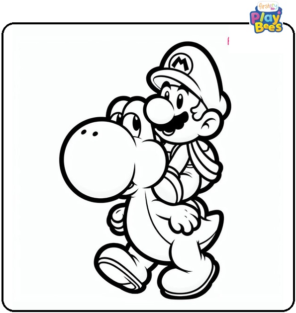 Mario Riding Yoshi Coloring Page