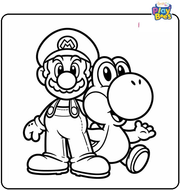 Mario and Yoshi Coloring Page