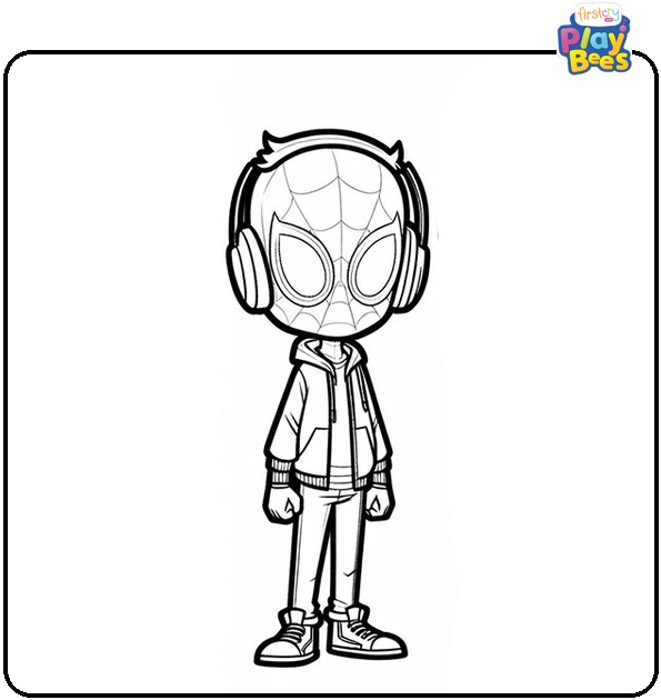 Miles Morales In Headphones Coloring Page