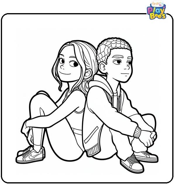 Miles Morales With Gwen Coloring Page