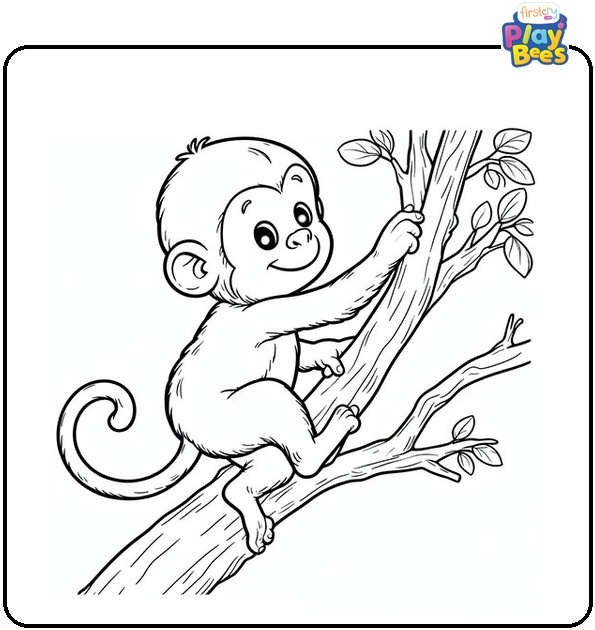 Monkey-Climbing-a-Tree-Coloring-Page Monkey-Climbing-a-Tree-Coloring-Page