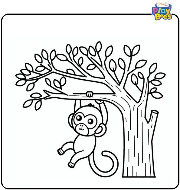 Monkey Hanging on Tree Coloring Page Monkey Hanging on Tree Coloring Page