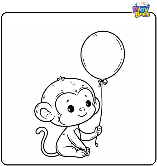 Monkey Holds a Balloon Coloring Page Monkey Holds a Balloon Coloring Page